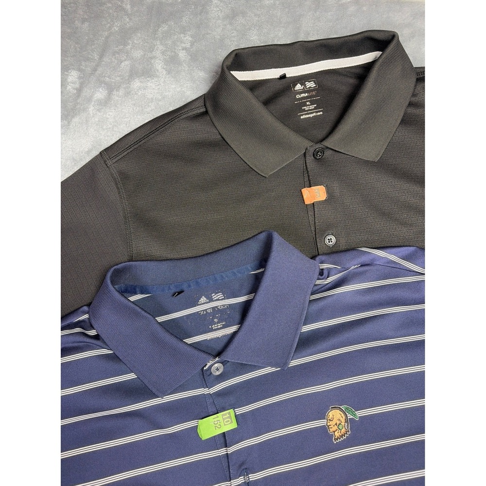 Lot of 2 Adidas Mens Climalite Golf Polo Shirts XL Black Navy Blue Z84003 X22691